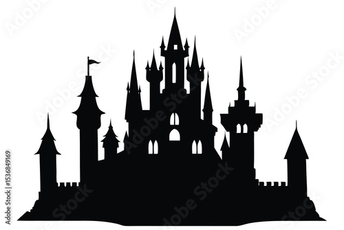 Medieval castle Silhouette Vector elements, Ancient medieval fortress simple icon flat design.