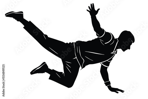 Breakdance Silhouette of a Man Performing Street Dance Moves Vector Illustration Isolated