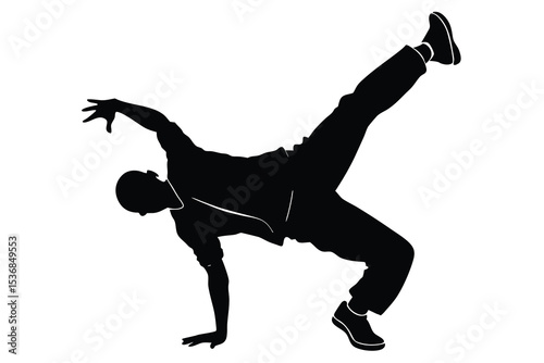 Breakdance Silhouette of a Man Performing Street Dance Moves Vector Illustration Isolated