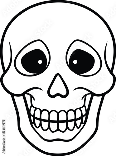 Smiling Skull Line Art – Cartoon Skeleton Face Vector Illustration