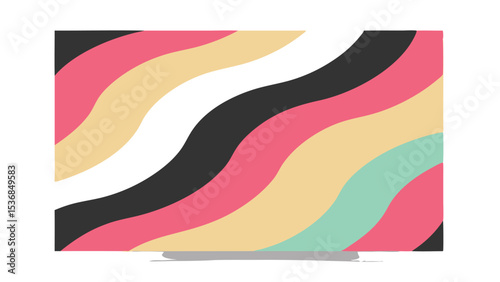Abstract background with wavy stripes in pink beige black white and mint green color scheme design