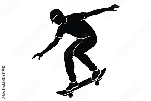Skateboarder Silhouette Vector Illustration of Male Performing Trick on Skateboard