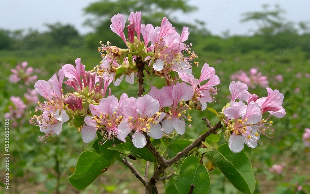 Fototapeta premium Vibrant Pink Lagerstroemia Flowers Blooming in Field