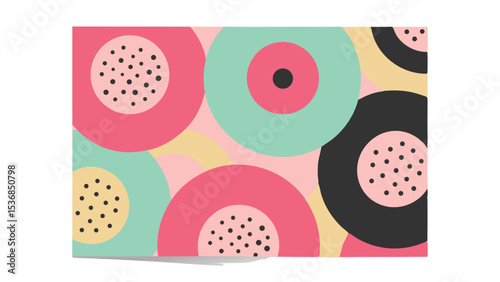 Abstract floral pattern with pink, teal, and black circles and dotted centers design illustration