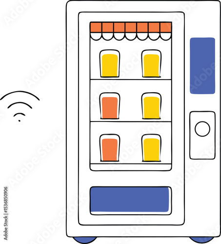 Illustrated vending machine with refreshing drinks offering transparency design element