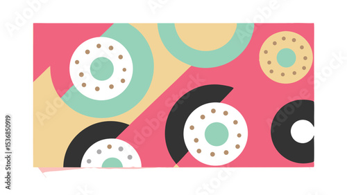 Abstract geometric pattern featuring circles and semi circles on a pink background design style