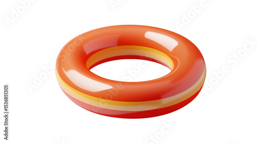 Bright and colorful inflatable pool ring floating in a sunny summer setting ready for fun and relaxation at the beach or swimming pool.