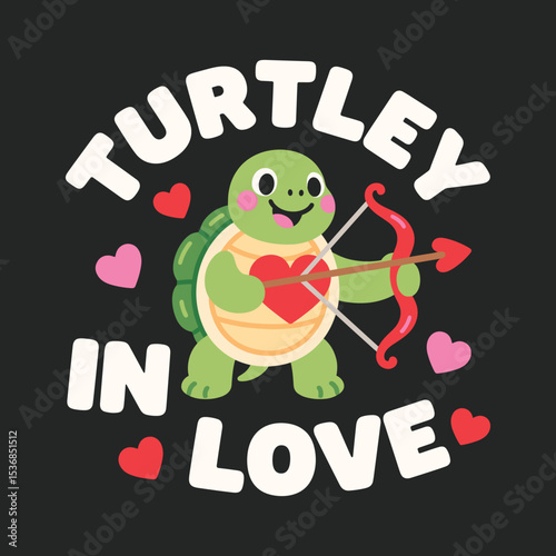 Adorable Turtle T-Shirt Design Featuring a Lovestruck Turtle with Bow and Arrow in a Heart-Filled Valentine’s Day Theme, Perfect for Lovers and Cute Apparel Enthusiasts SVG Free Instant Download