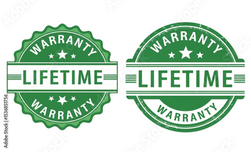 Lifetime Warranty Green Rubber Stamps with Stars | Quality Guarantee Seals for Product Assurance and Customer Satisfaction