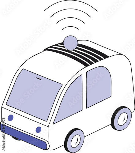 Isometric illustration of a futuristic autonomous vehicle on transparent background