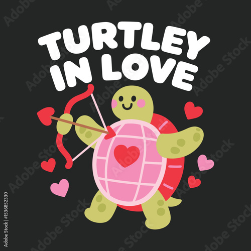 Adorable Cupid Turtle "Turtley In Love" Valentine's Day Design for Sweetheart Apparel & Gifts T-shirt Template SVG Free Instant Download