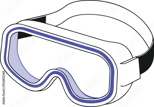 Isometric illustration of virtual reality goggles with blue accents and transparency