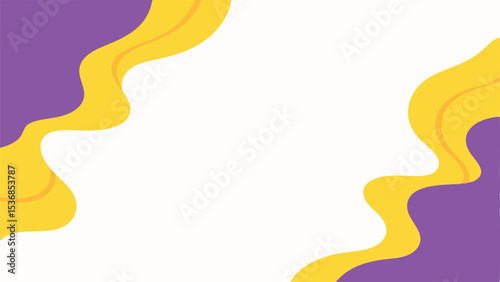 Abstract background with purple and yellow wavy shapes on the corners of a white canvas space