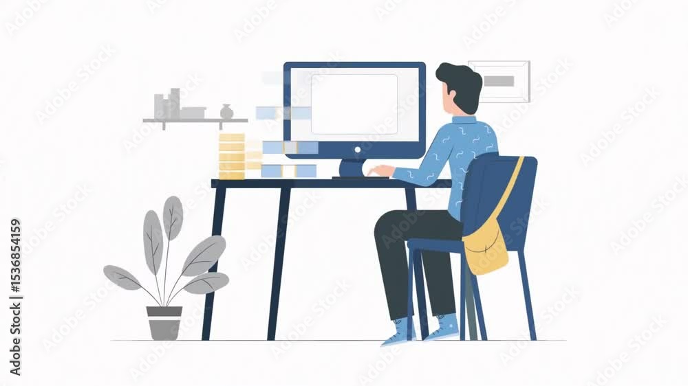 Person working remotely at a desk with laptop and calm home interior