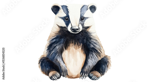 Charming badger captured in a whimsical watercolor style, showcasing its adorable features and playful personality in a delightful artistic portrayal.