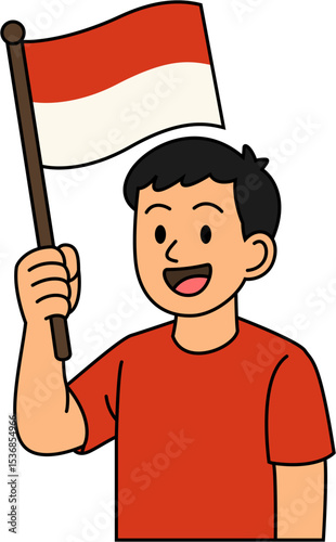 A man is holding the Indonesian flag