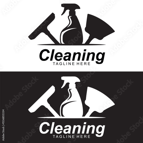 Cleaning Service Logo – Spray Bottle, Squeegee, Scraper Silhouette Design