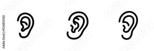 The human ear is symbolized through a simple isolated line illustration, known as the Ear Icon, representing the auditory system and hearing health, as well as the field of otolaryngology, making it