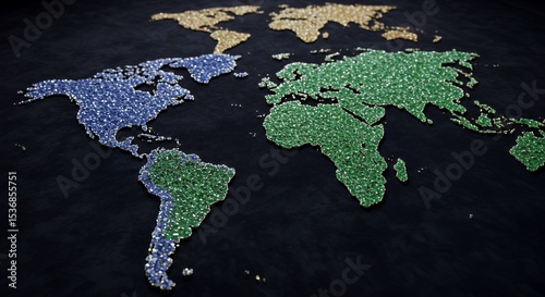 A Sparkling World Map:  Global Unity in Gemstones
