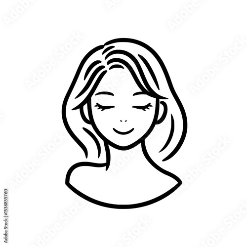 A linear style icon of a face is characterized by glowing, healthy skin and allows for editing the stroke width