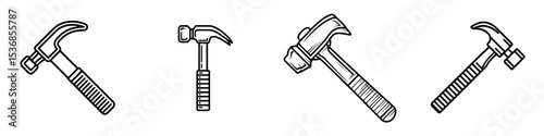 The hammer is represented by a linear style icon and is a tool utilized in construction or repair, with an editable stroke width