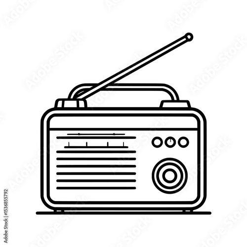 Classic radio is illustrated as a linear icon, incorporating an antenna, functioning as an audio device, and offering the option to edit stroke width