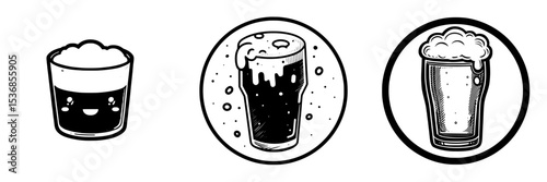 The image depicts a black glass of beer icon set against a white background