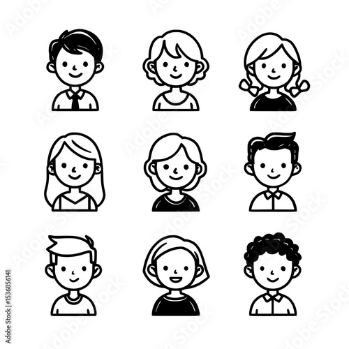 The user outline icons are edited in a simple and minimalist modern illustration style with transparent graphics on a white background