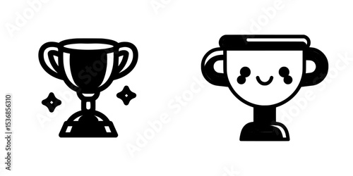 Illustration of a trophy in modern style with red and black colors symbolizing achievement