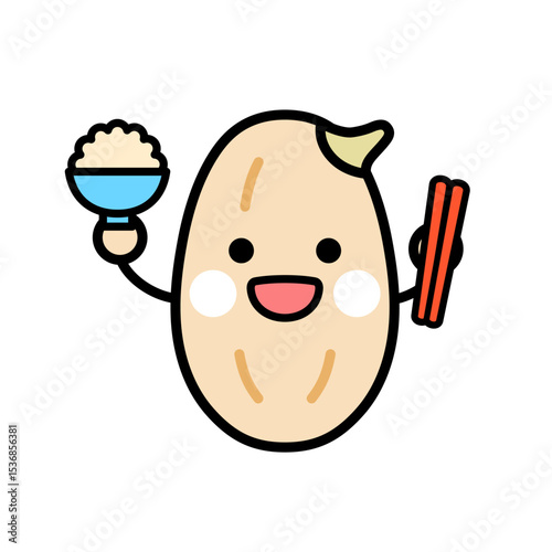 ごはんを持った発芽玄米のキャラクターのイラスト