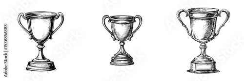 A trophy cup symbolizing achievement and victory is depicted in a black and white sketch