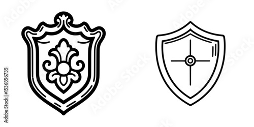 Simple award symbol represented as a modern illustration in shield badge outline style icon