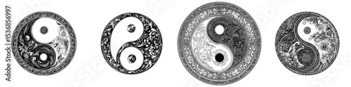 The symbol of Yin Yang harmony, a modern representation of Taoism, is set against a white background in an eps file