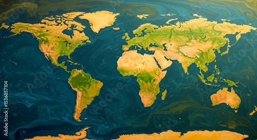 Artistic World Map: A Global View of Continents and Oceans