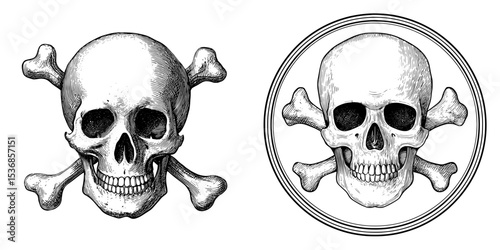 Black and white illustration of a skull and crossbones, representing a danger symbol concept