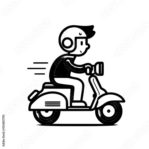 Man riding scooter to work and electric scooter icons are part of a set that also includes two-wheeled vehicles and their riders in icon form
