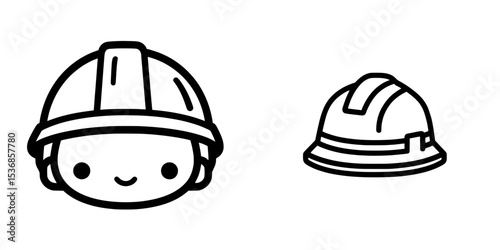 A minimalistic line icon representing a construction helmet