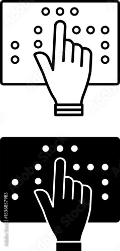 Braille Icons. Black and White Vector Illustrations. Raised Dot Tactile Font for Writing and Reading of Blind People. Disability Concept