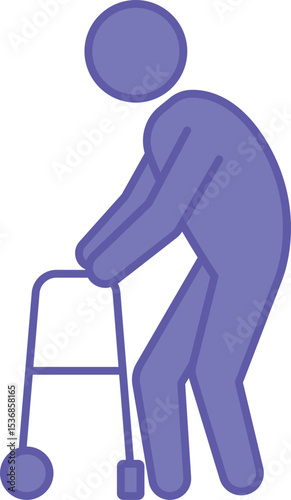 Colored Walker Icon. Vector Illustration. Device for Sick Person Mobility. Disability Concept