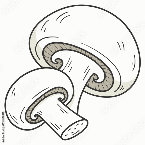 Mushroom illustration edible fungi drawing white mushrooms agaricus bisporus cooking ingredient food art  vector
