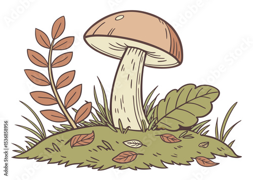 Mushroom illustration edible boletus fungus autumn forest nature drawing vector design graphic art 
