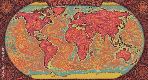 Psychedelic World Map: A Vintage Ocean Currents Chart
