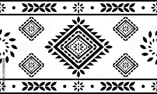 Southwest Native seamless pattern ethnic tribal Aztec geometric Navajo Native American fabric black and white design vector for textile print
