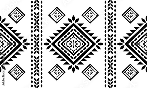 Southwest Native seamless pattern ethnic tribal Aztec geometric Navajo Native American fabric black and white design vector for textile print