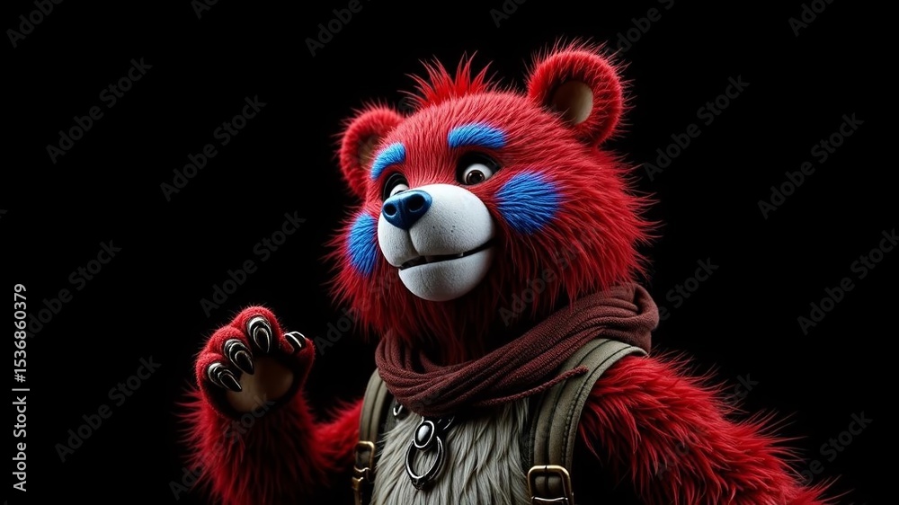 Obraz premium Red Bear on Black Background - Cartoon Design