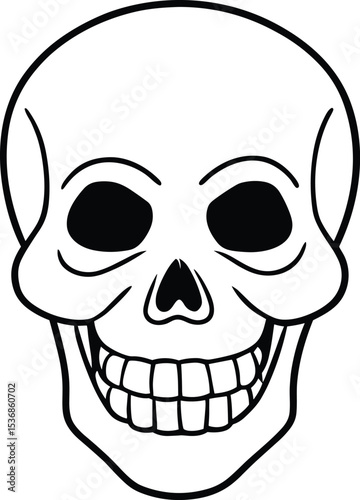 Creepy Skull Line Drawing – Hand-Drawn Skeleton Head Vector Illustration