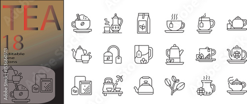 Tea line editable icon set. Editable stroke. Vector illustration