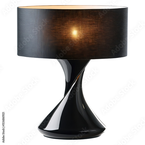 Modern black table lamp with swirled base png, isolated on fully transparent png background