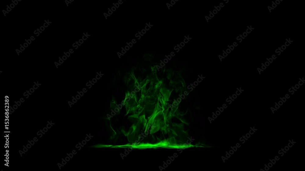 Green magical or toxic fire burns and flickers on the ground against a black background. VFX for fantasy, alchemy, or supernatural projects Green magical or toxic fire burns and flickers on the ground against a black background. VFX for fantasy, alchemy, or supernatural projects