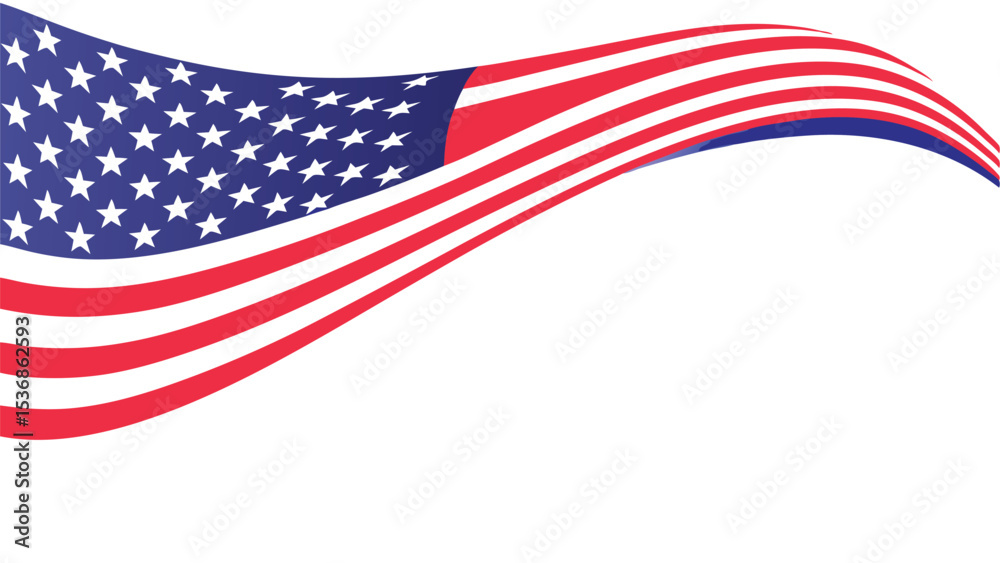 Fototapeta premium Waving american flag illustration with red and white stripes and blue field with white stars